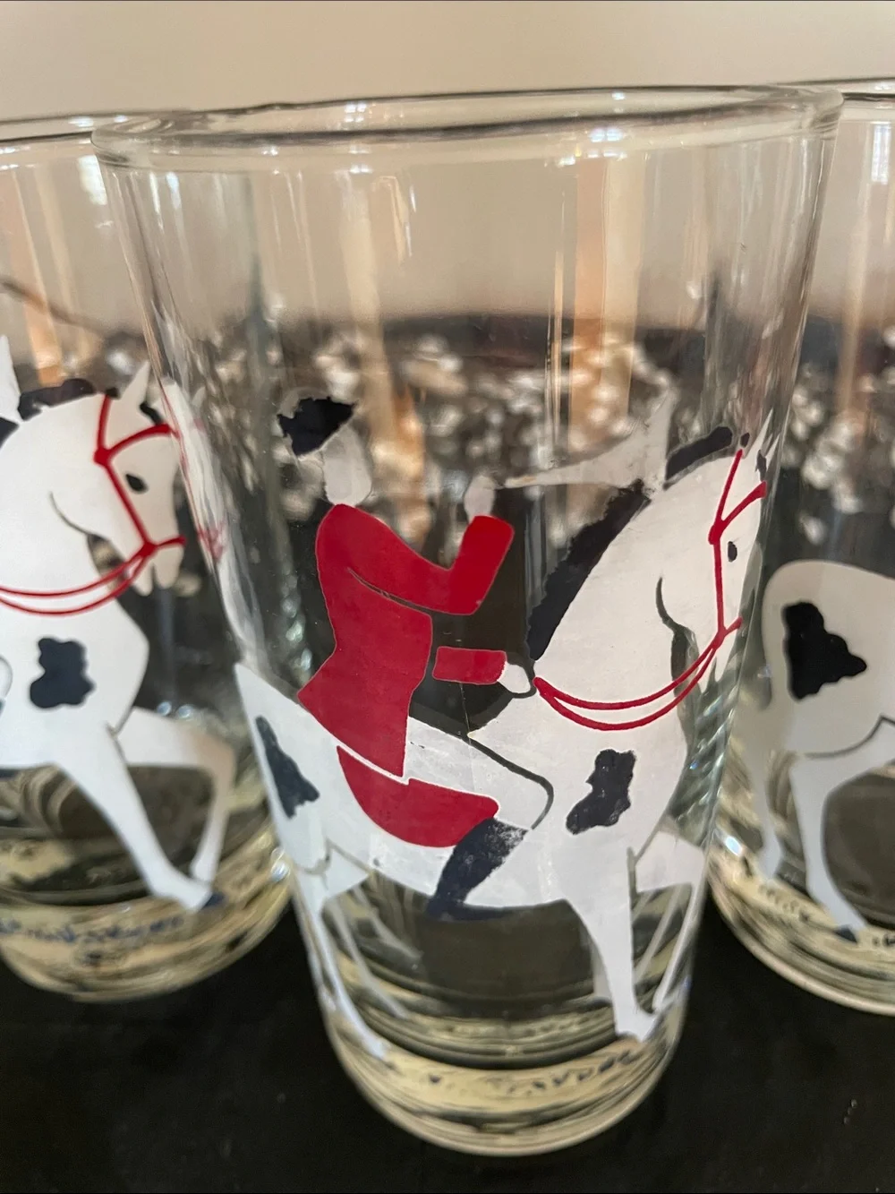 Vintage Set of 3 Libbey Equestrian Horse Riding Tumbler Glasses
